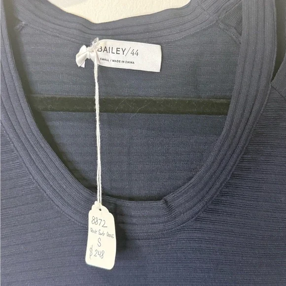Bailey 44 Deck Ribbed Sweater Dress Navy Blue Stretch Midi Size S NWT 412-R302 - Picture 4 of 9